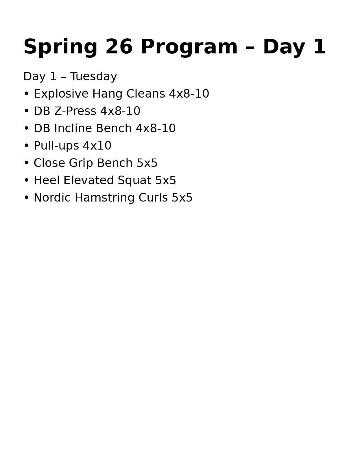 Tuesday Workout